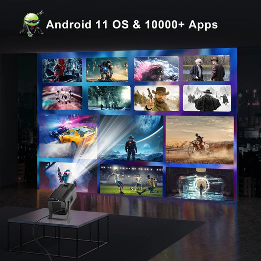 Smart 4K Projector Wifi Bluetooth Hy320Pro 1080P Native Mini Projector, 15000 Lumen, Android 11.0 Os, 270 Adjustable S